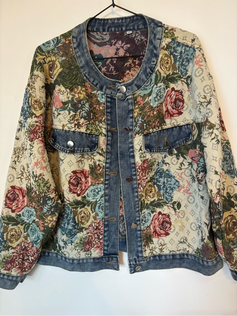 Floral Print Denim-Trim Women’s Jean Jacket in Multicolor